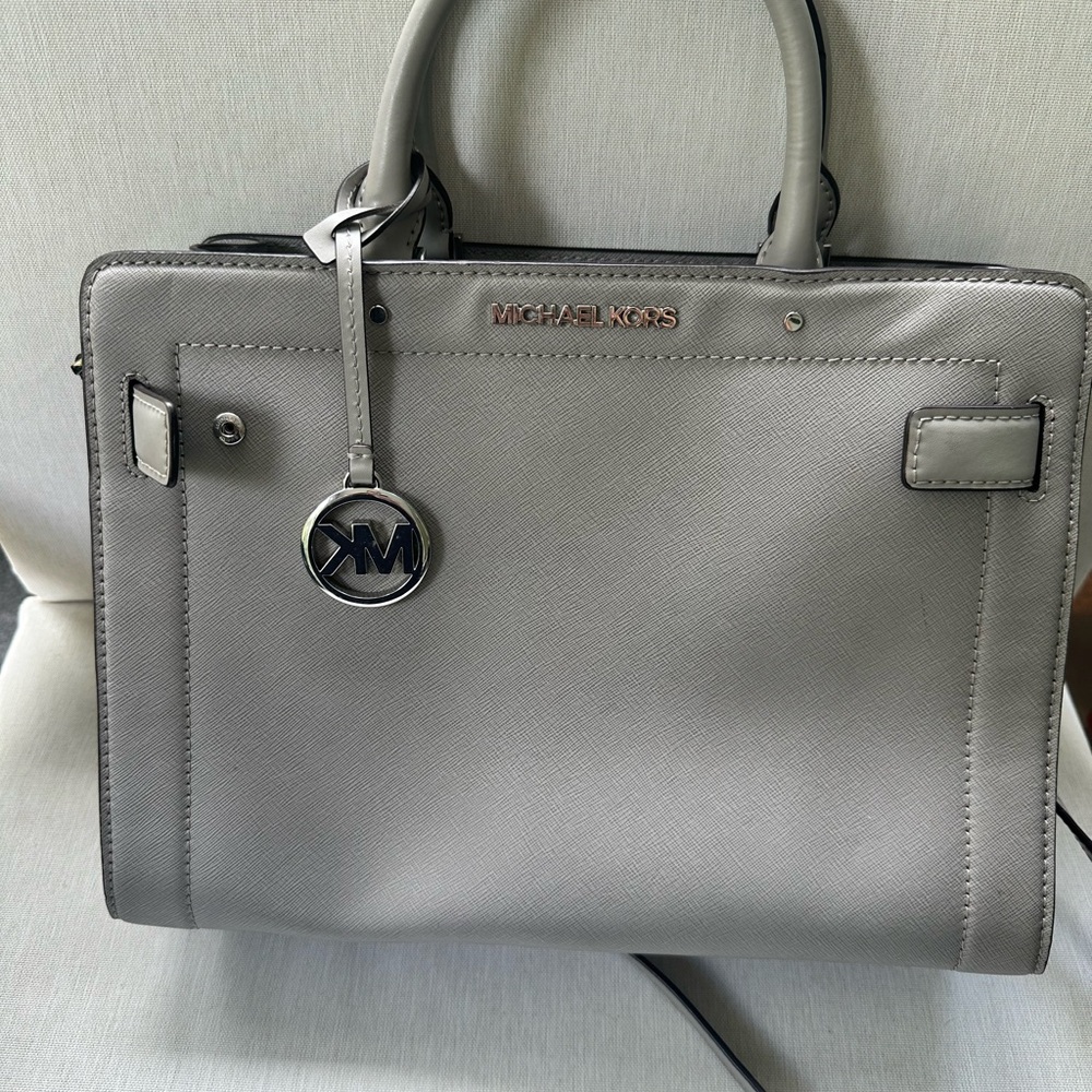 Michael Kors Gray Satchel with Structured Design and Silver Hardware